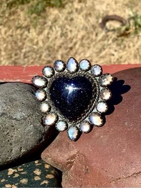 Blue Goldstone and Moonstone Sterling Ring